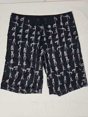 No Fear Men’s Board Shorts Size 36 Black Gray Pole Dance Print Swim Trunks